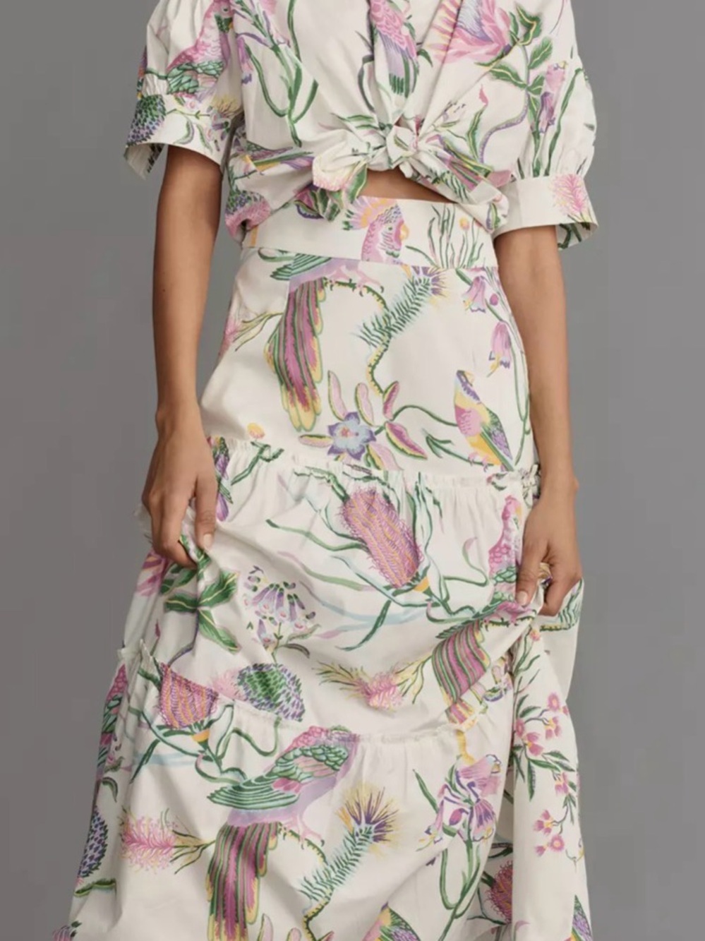Cream Botanical-Print Maxi Skirt with Pastel Accents from Anthropologie